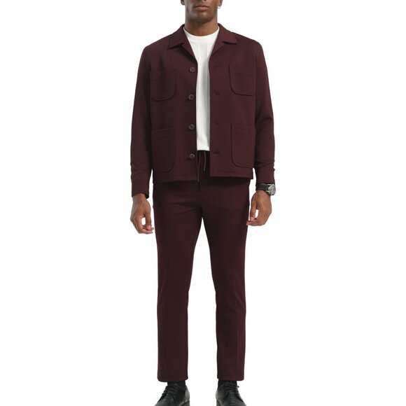 Burgundy 2 Piece Men's Casual Slim Fit Suit